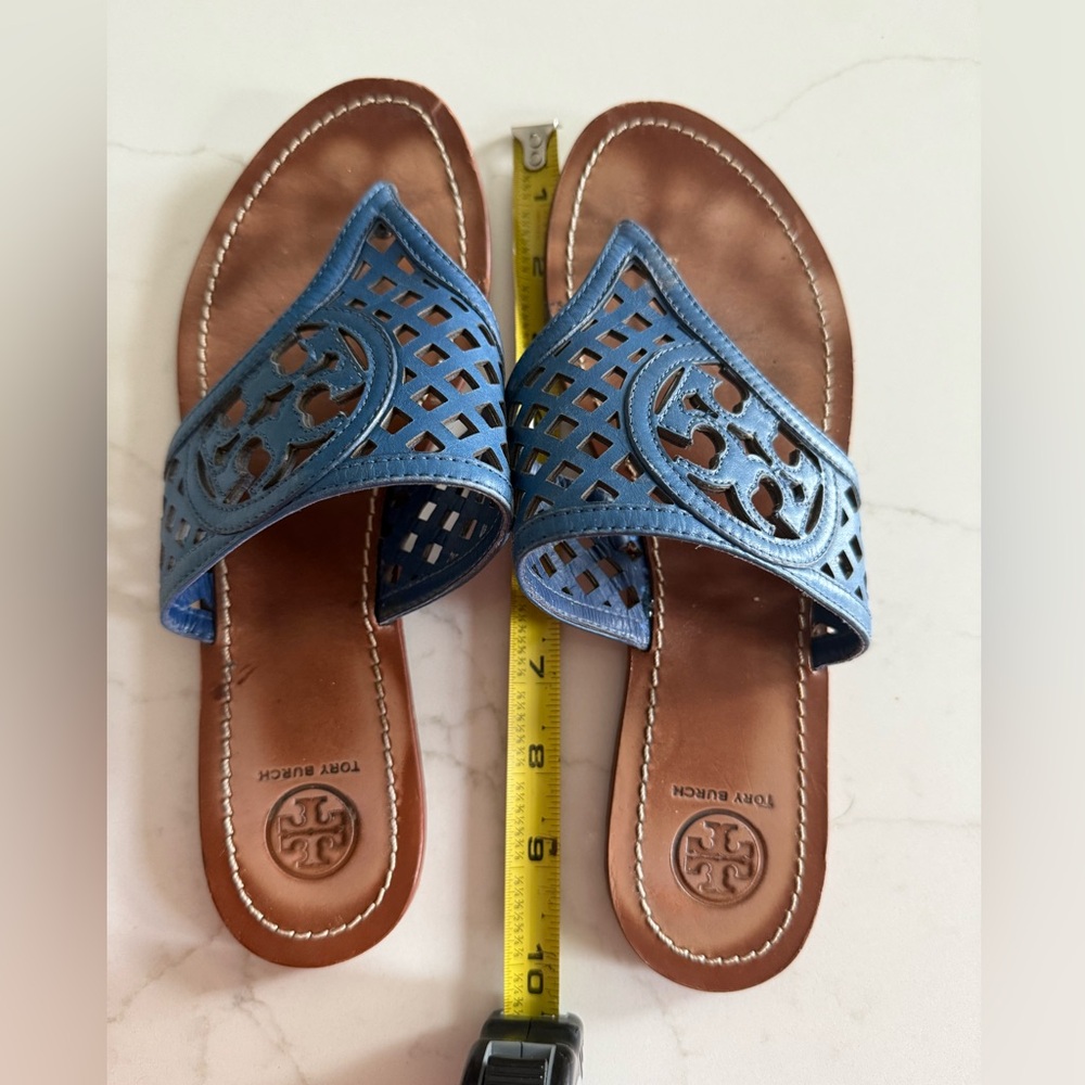 Tory Burch Blue Lattice Leather Sandals - Picture 9 of 9